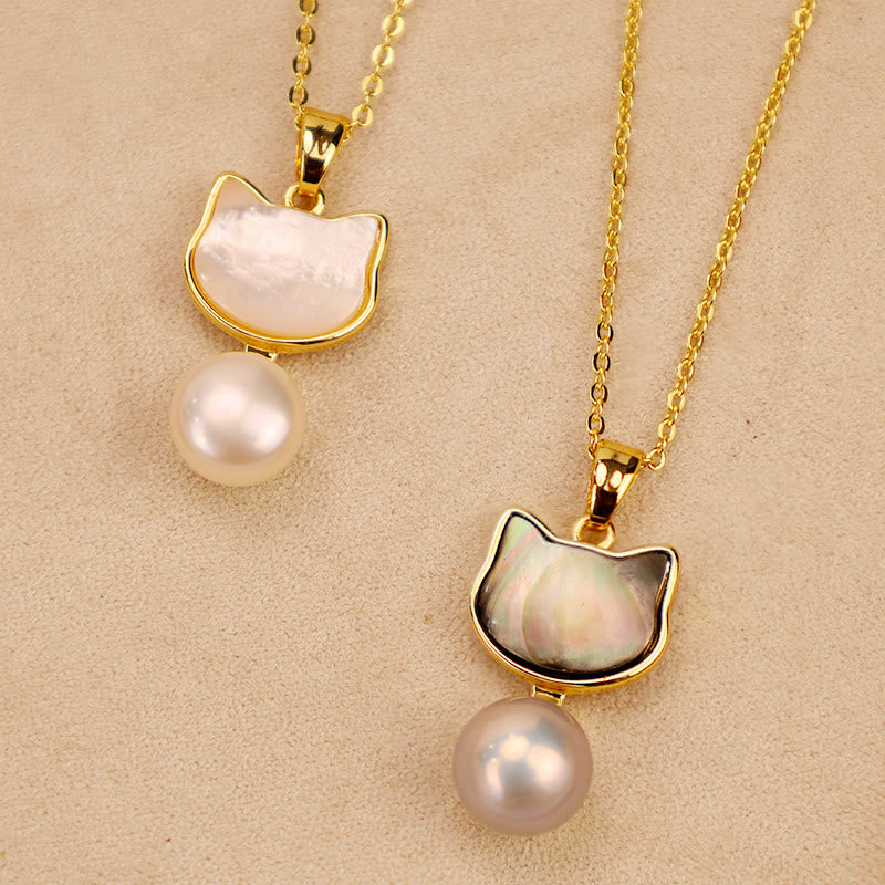 Buddha Stones Natural Pearl Copper Cat Healing Necklace Pendant Earrings - image 12