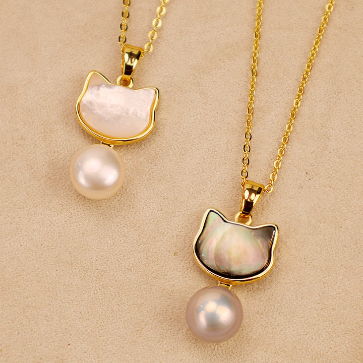 Buddha Stones Natural Pearl Copper Cat Healing Necklace Pendant Earrings - image 12