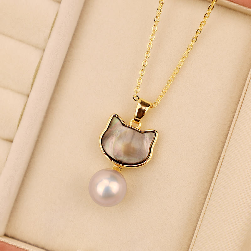 Buddha Stones Natural Pearl Copper Cat Healing Necklace Pendant Earrings - image 6