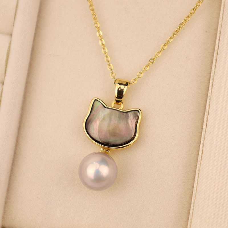Buddha Stones Natural Pearl Copper Cat Healing Necklace Pendant Earrings - Black-Necklace(Necklace Length: 40cm) - image 5