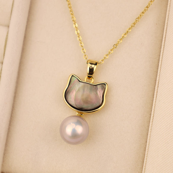 Buddha Stones Natural Pearl Copper Cat Healing Necklace Pendant Earrings - Black-Necklace(Necklace Length: 40cm) - image 5