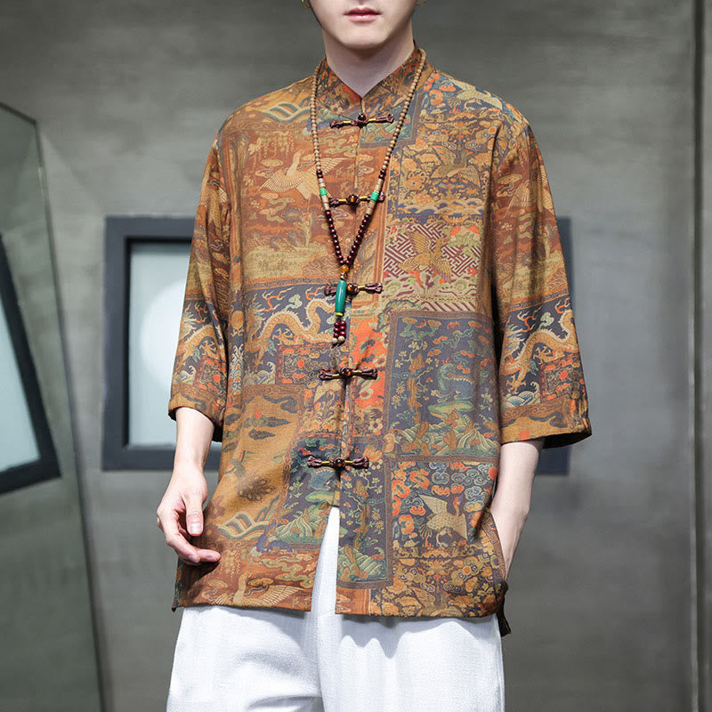 Buddha Stones Landscape Chinese Dragon Pattern Chinese Three Quarter Sleeve Shirt Men T-shirt - Chinese Dragon(Top Only) - US/UK/AU46，EU56 (5XL)  - image 13