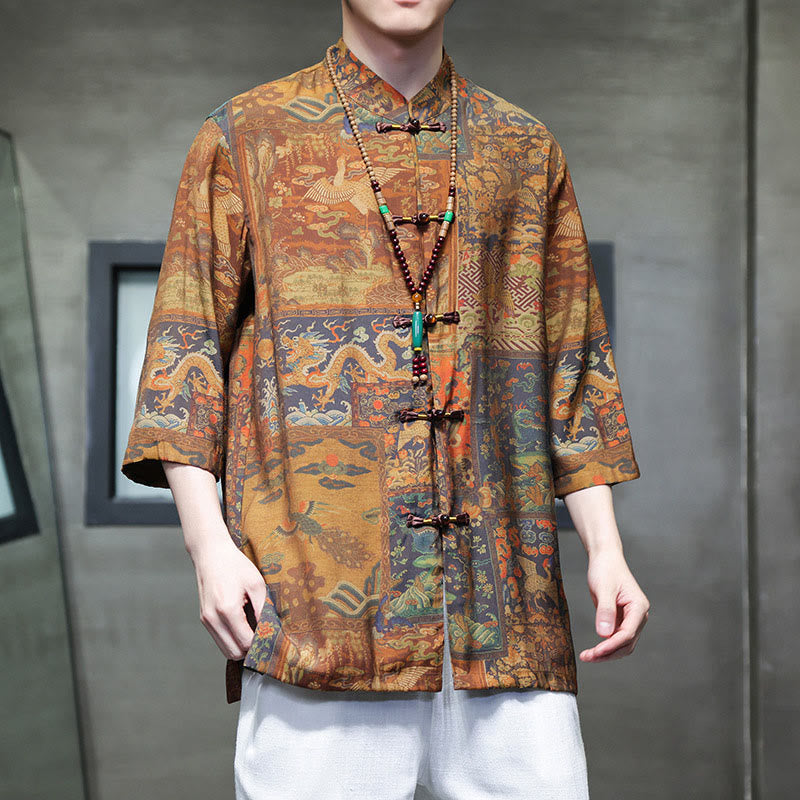 Buddha Stones Landscape Chinese Dragon Pattern Chinese Three Quarter Sleeve Shirt Men T-shirt - image 20