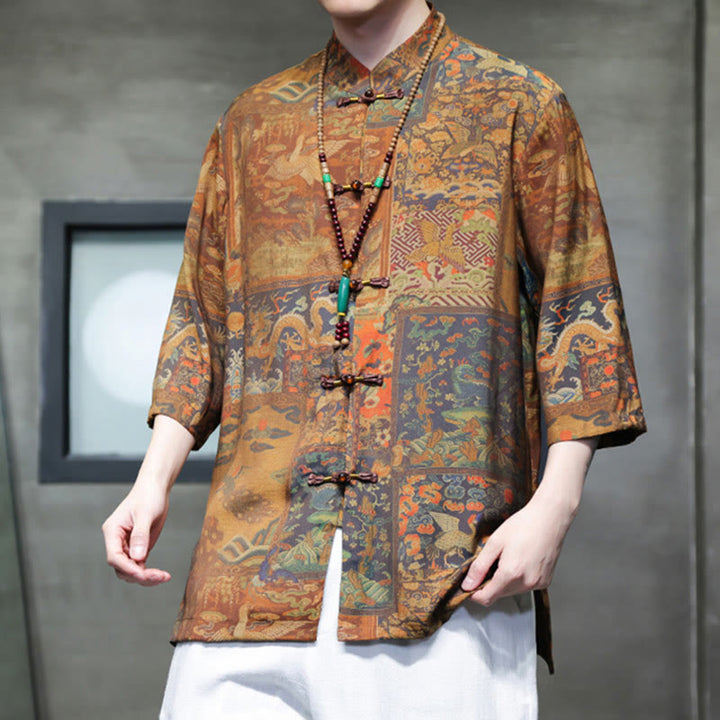 Buddha Stones Landscape Chinese Dragon Pattern Chinese Three Quarter Sleeve Shirt Men T-shirt - image 17