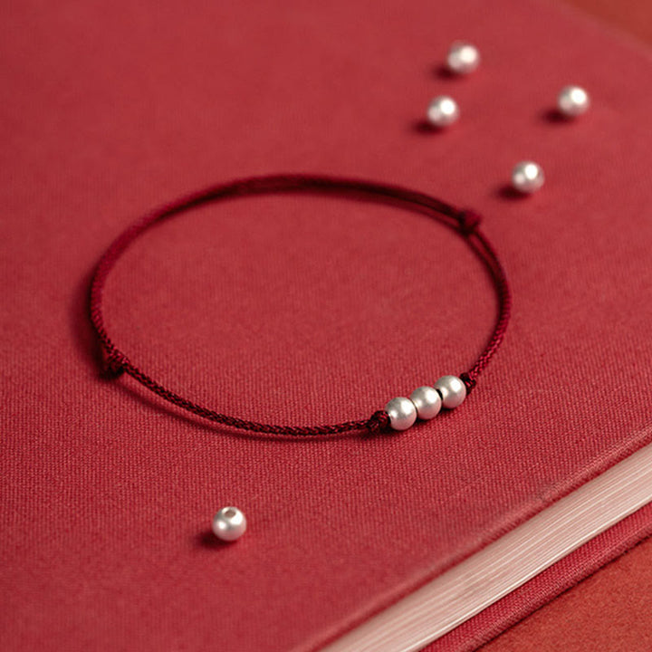 Buddha Stones 925 Sterling Silver Three Beads Protection String Bracelet Anklet - image 5