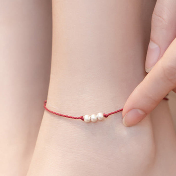 Buddha Stones 925 Sterling Silver Three Beads Protection String Bracelet Anklet - image 12