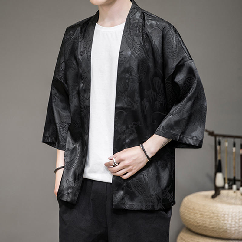 Buddha Stones Chinese Dragon Open Front Jacket Men's Kimono - image 12