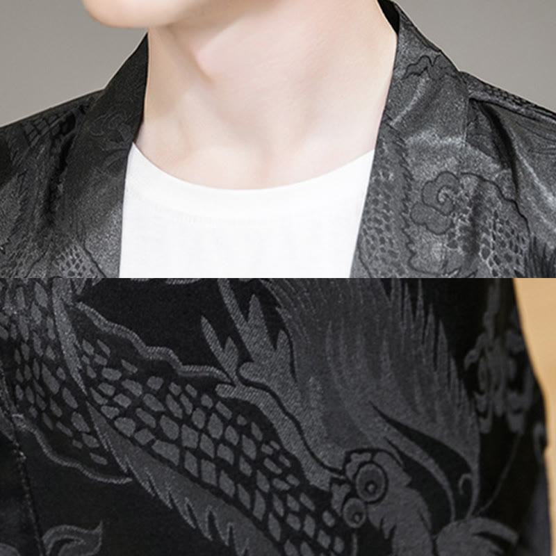 Buddha Stones Chinese Dragon Open Front Jacket Men's Kimono - image 14