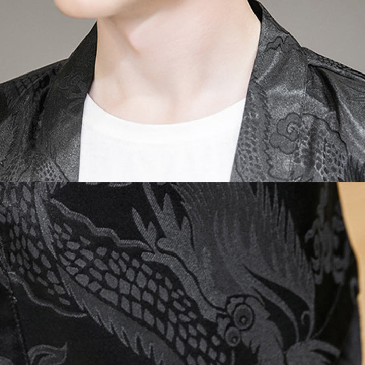 Buddha Stones Chinese Dragon Open Front Jacket Men's Kimono - image 14