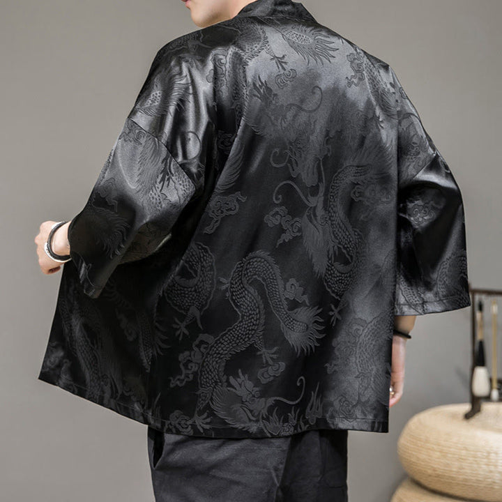 Buddha Stones Chinese Dragon Open Front Jacket Men's Kimono - image 8