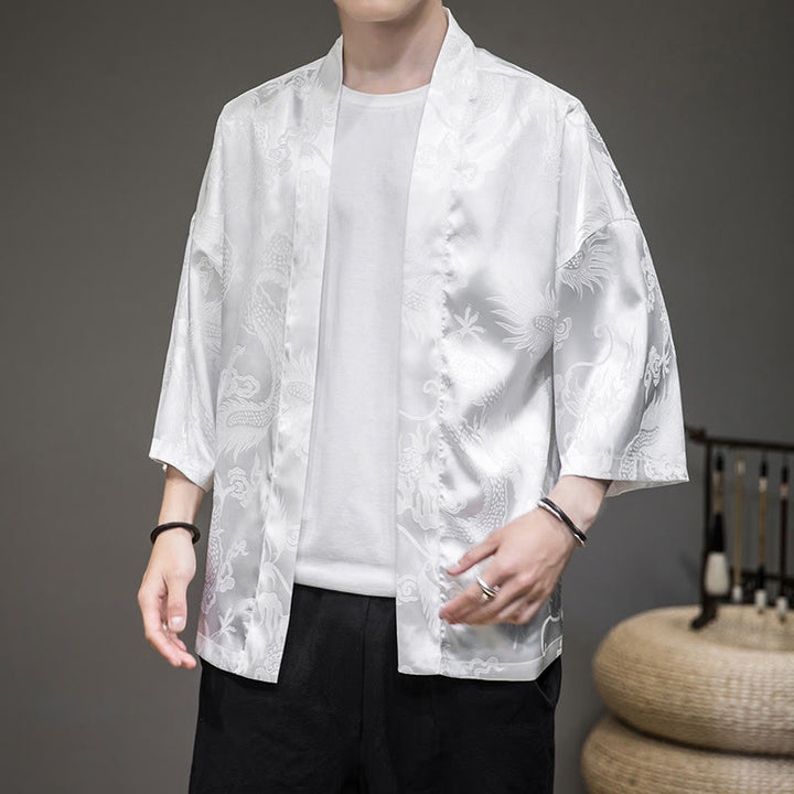 Buddha Stones Chinese Dragon Open Front Jacket Men's Kimono