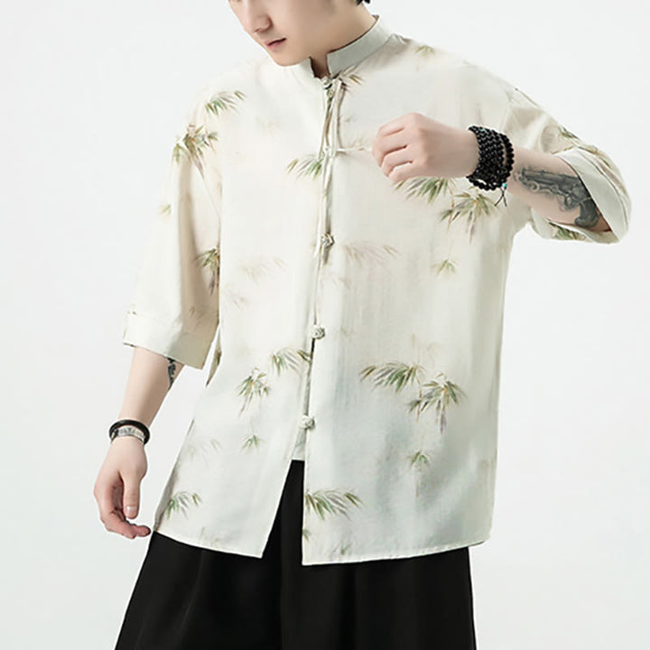Buddha Stones Green Yellow Bamboo Leaves Print Half Sleeve Shirt Men's T-shirt - image 7
