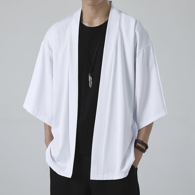 Buddha Stones Solid Color Open Front Jacket Men's Kimono - image 11