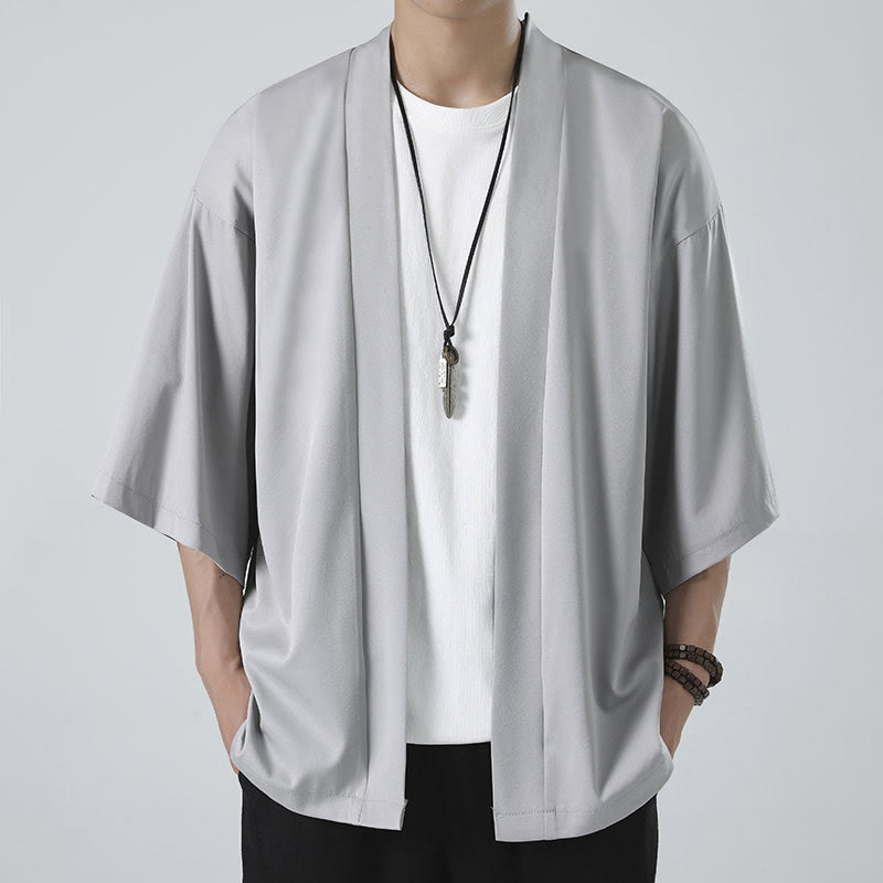 Buddha Stones Solid Color Open Front Jacket Men's Kimono - image 15