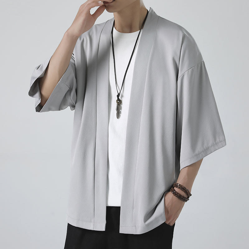 Buddha Stones Solid Color Open Front Jacket Men's Kimono - image 14