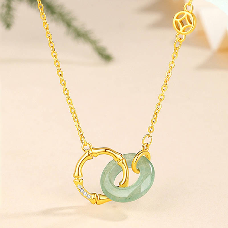 Buddha Stones 925 Sterling Silver Natural Green Aventurine Peace Buckle Bamboo Coin Prosperity Necklace Pendant - Green Aventurine - image 0
