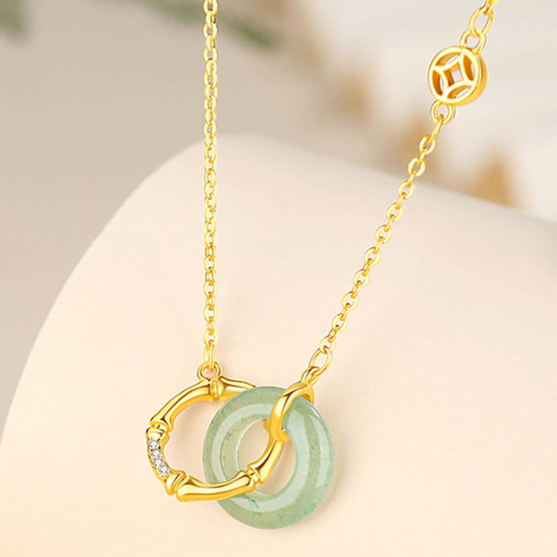 Buddha Stones 925 Sterling Silver Natural Green Aventurine Peace Buckle Bamboo Coin Prosperity Necklace Pendant - image 1
