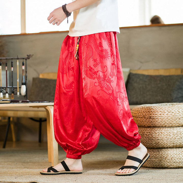 Buddha Stones Dragon Pattern Loose Men's Harem Pants With Pockets - Red - US/UK/AU46，EU56 (5XL) - image 18