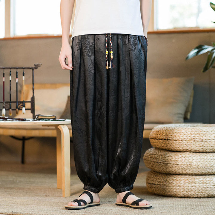 Buddha Stones Dragon Pattern Loose Men's Harem Pants With Pockets - image 3