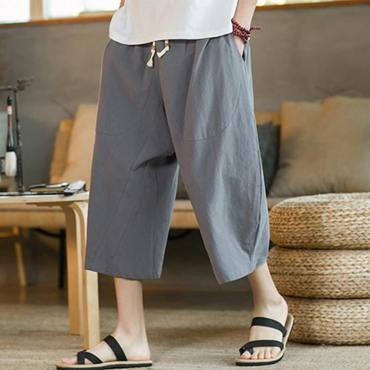 Buddha Stones Solid Color Mid-length Men's Wide Leg Pants With Pockets - Gray - US/UK/AU46，EU56 (5XL) - image 25