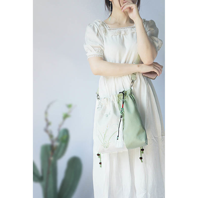 Buddha Stones Embroidered Grass Flowers Cherry Blossom Canvas Tote Crossbody Bag Shoulder Bag Handbag