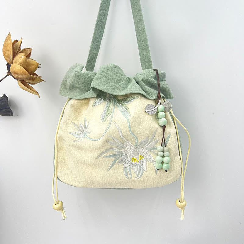 Buddha Stones Suzhou Embroidery Lotus Epiphyllum Magnolia Cotton Linen Tote Crossbody Bag Shoulder Bag Handbag - image 13