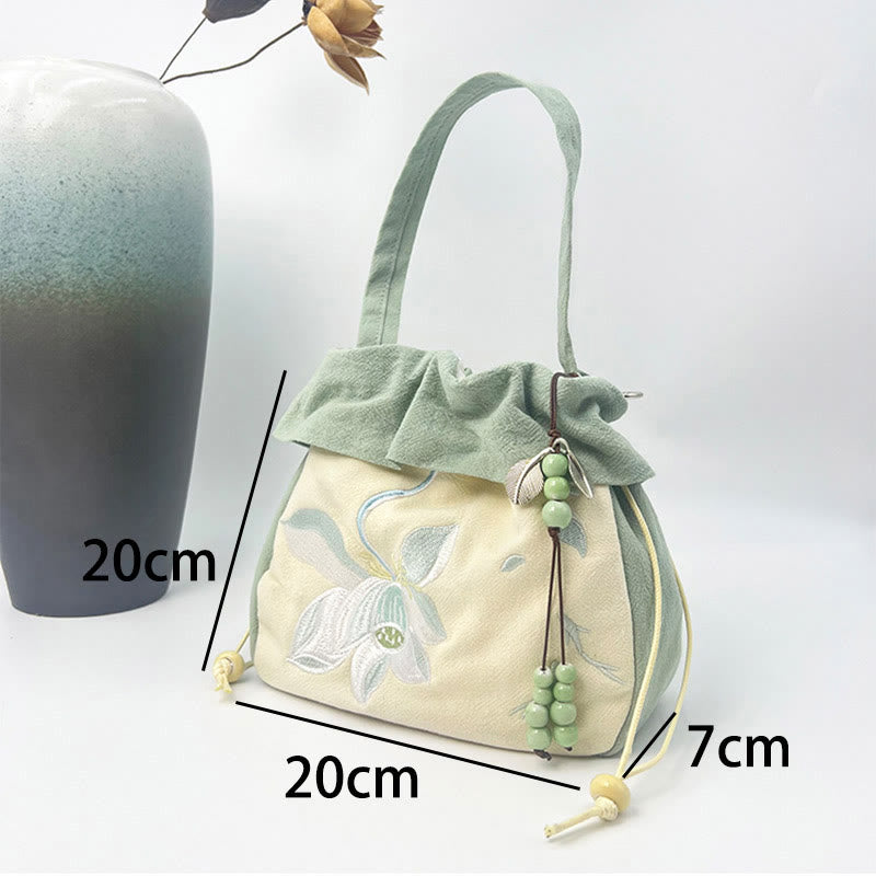 Buddha Stones Suzhou Embroidery Lotus Epiphyllum Magnolia Cotton Linen Tote Crossbody Bag Shoulder Bag Handbag - image 6