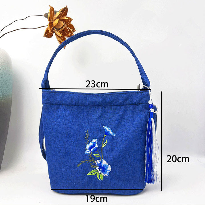 Buddha Stones Embroidery Wisteria Plum Lotus Cherry Blossom Cotton Linen Canvas Tote Crossbody Bag Shoulder Bag Handbag - image 24