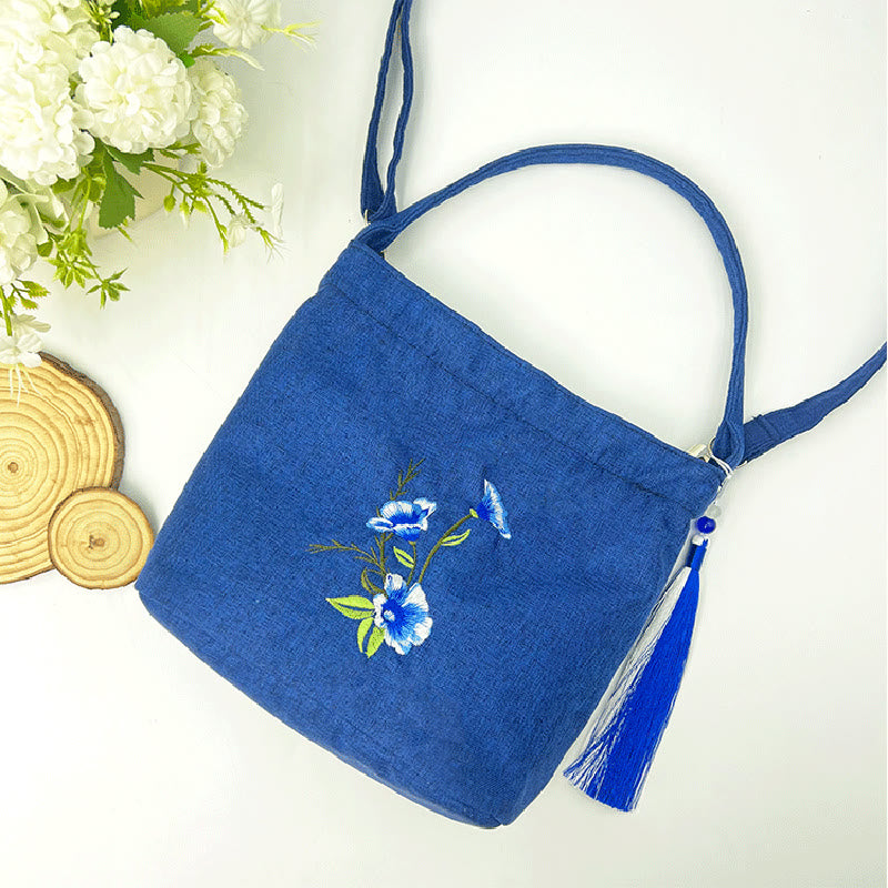 Buddha Stones Embroidery Wisteria Plum Lotus Cherry Blossom Cotton Linen Canvas Tote Crossbody Bag Shoulder Bag Handbag - image 22