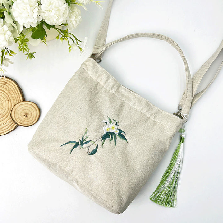 Buddha Stones Embroidery Wisteria Plum Lotus Cherry Blossom Cotton Linen Canvas Tote Crossbody Bag Shoulder Bag Handbag - image 40