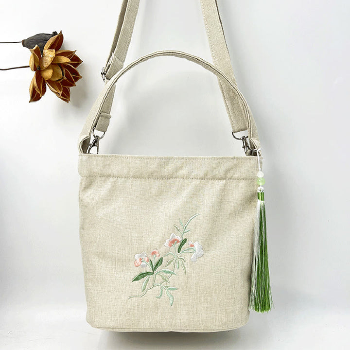 Buddha Stones Embroidery Wisteria Plum Lotus Cherry Blossom Cotton Linen Canvas Tote Crossbody Bag Shoulder Bag Handbag - image 36