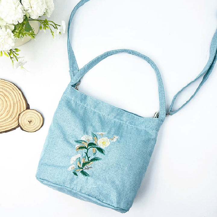 Buddha Stones Embroidery Wisteria Plum Lotus Cherry Blossom Cotton Linen Canvas Tote Crossbody Bag Shoulder Bag Handbag - image 13