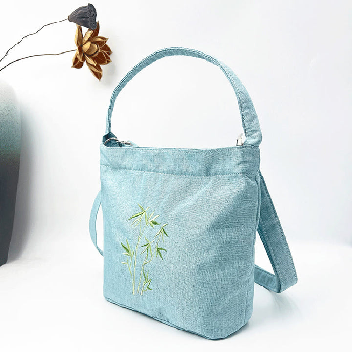 Buddha Stones Embroidery Wisteria Plum Lotus Cherry Blossom Cotton Linen Canvas Tote Crossbody Bag Shoulder Bag Handbag - image 15