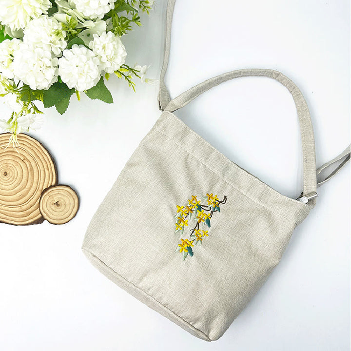 Buddha Stones Embroidery Wisteria Plum Lotus Cherry Blossom Cotton Linen Canvas Tote Crossbody Bag Shoulder Bag Handbag - image 49