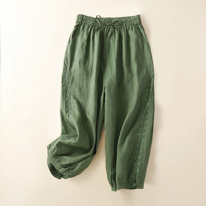 Buddha Stones Solid Color Flower Loose Drawstring Harem Pants With Pockets - Green - US8-10，UK/AU12-14，EU40-42 (2XL) - image 22