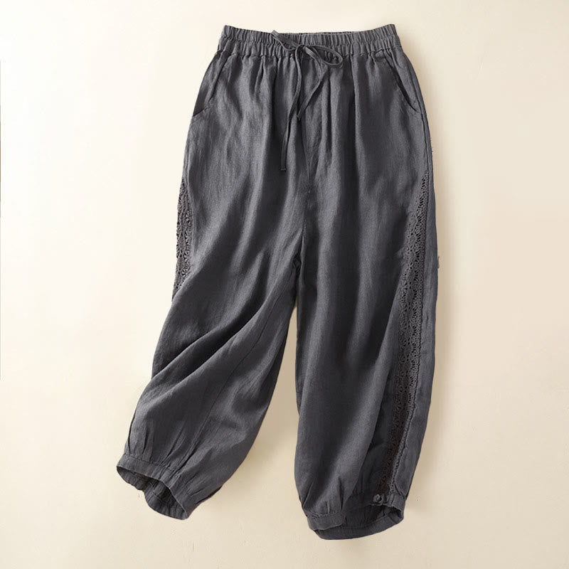 Buddha Stones Solid Color Flower Loose Drawstring Harem Pants With Pockets - Gray - US8-10，UK/AU12-14，EU40-42 (2XL) - image 16