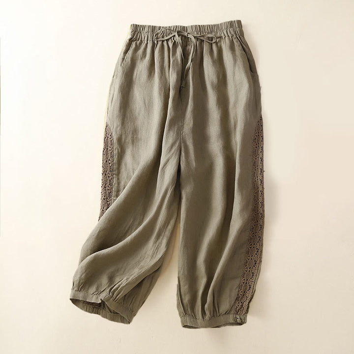 Buddha Stones Solid Color Flower Loose Drawstring Harem Pants With Pockets - Khaki - US8-10，UK/AU12-14，EU40-42 (2XL) - image 25