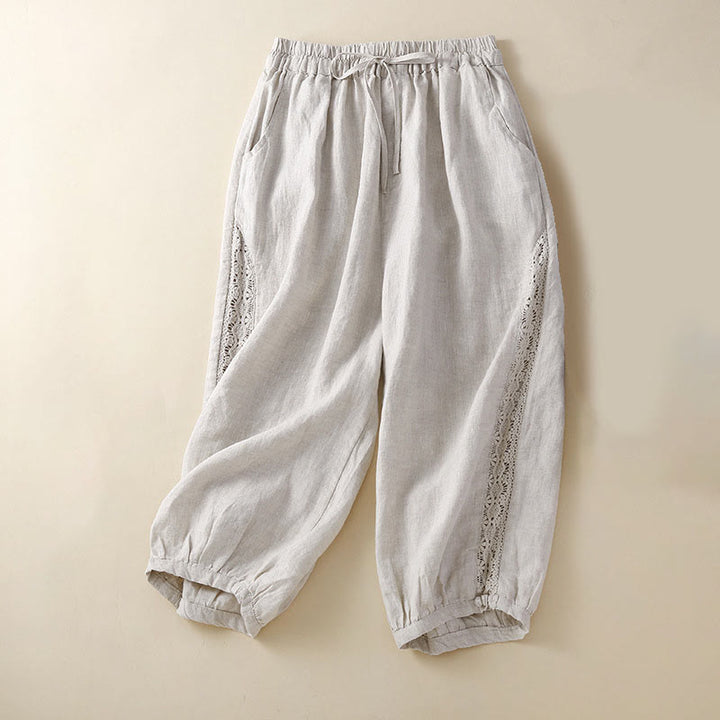 Buddha Stones Solid Color Flower Loose Drawstring Harem Pants With Pockets - Beige - US8-10，UK/AU12-14，EU40-42 (2XL) - image 1