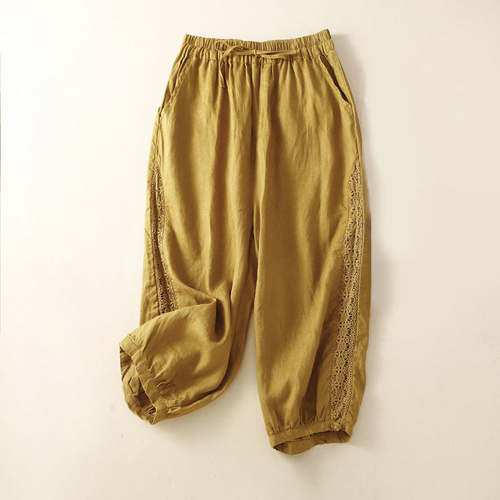 Buddha Stones Solid Color Flower Loose Drawstring Harem Pants With Pockets - Yellow - US8-10，UK/AU12-14，EU40-42 (2XL) - image 31
