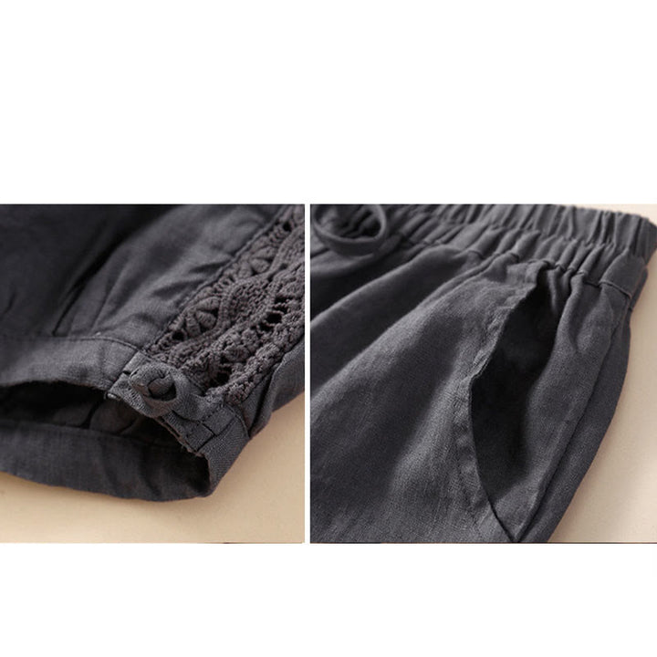 Buddha Stones Solid Color Flower Loose Drawstring Harem Pants With Pockets - image 21