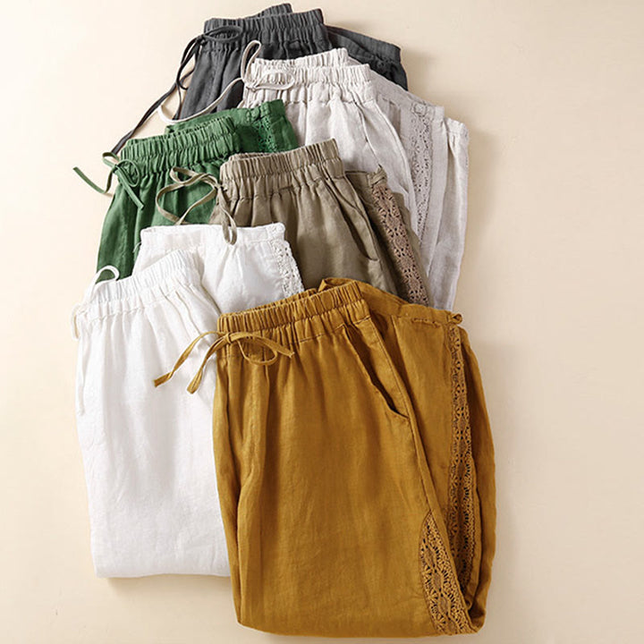 Buddha Stones Solid Color Flower Loose Drawstring Harem Pants With Pockets - image 34