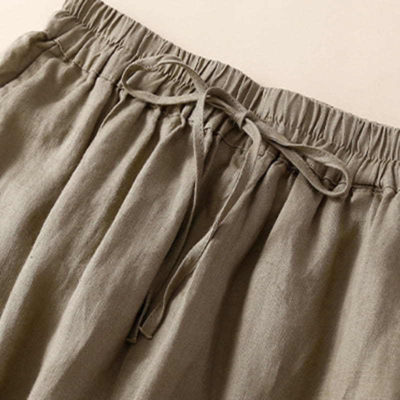 Buddha Stones Solid Color Flower Loose Drawstring Harem Pants With Pockets - image 26