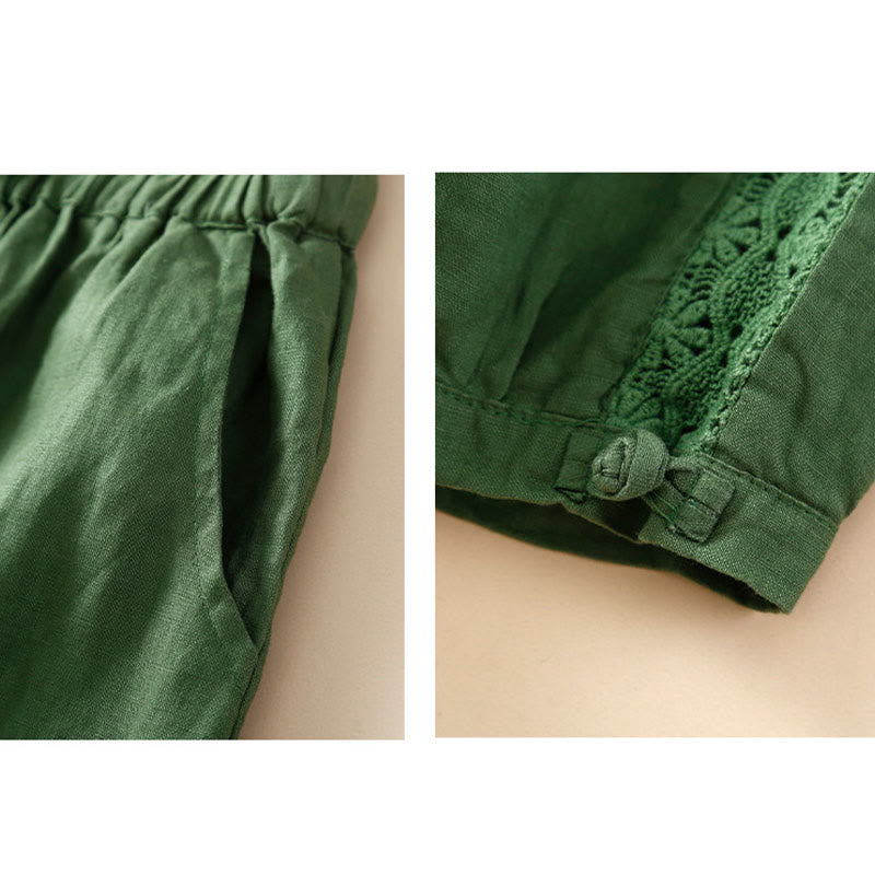 Buddha Stones Solid Color Flower Loose Drawstring Harem Pants With Pockets - image 24