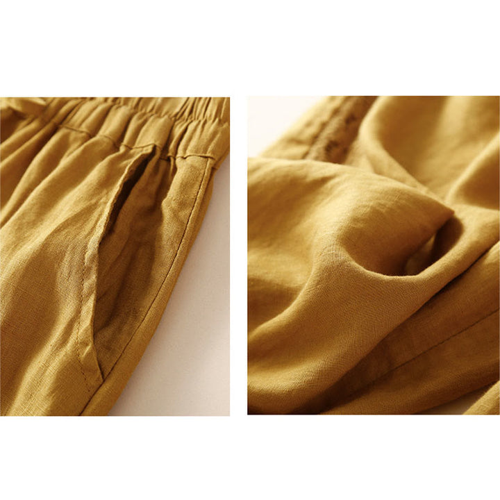 Buddha Stones Solid Color Flower Loose Drawstring Harem Pants With Pockets - image 34