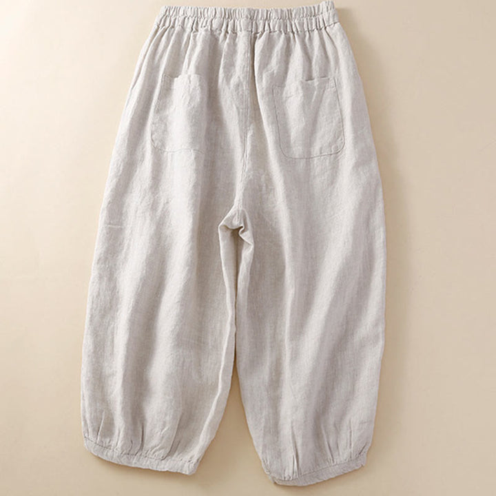 Buddha Stones Solid Color Flower Loose Drawstring Harem Pants With Pockets - image 1