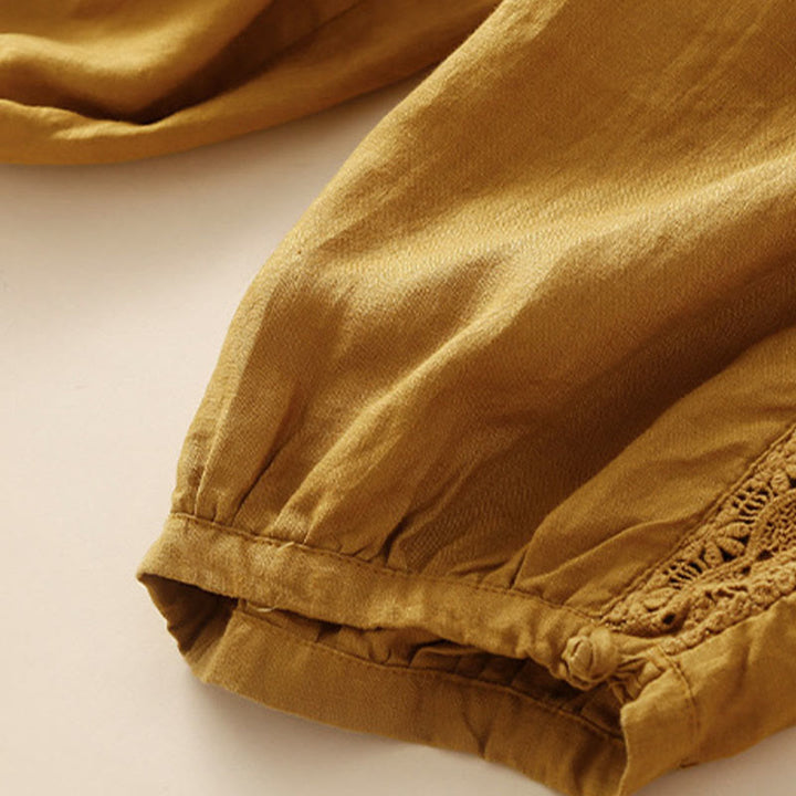 Buddha Stones Solid Color Flower Loose Drawstring Harem Pants With Pockets - image 33