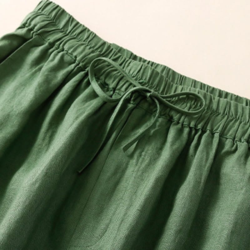 Buddha Stones Solid Color Flower Loose Drawstring Harem Pants With Pockets - image 21