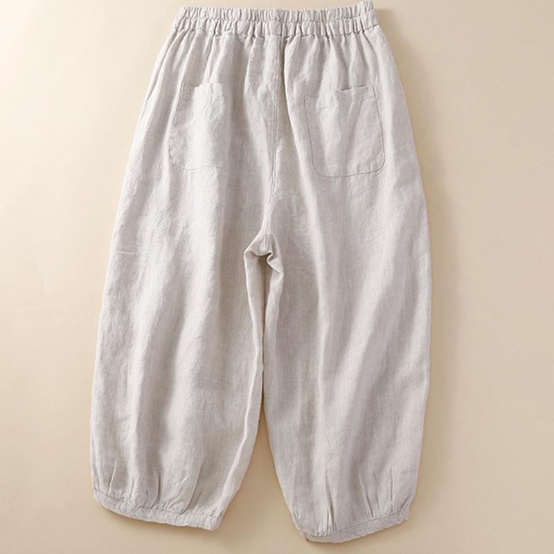 Buddha Stones Solid Color Flower Loose Drawstring Harem Pants With Pockets - image 2