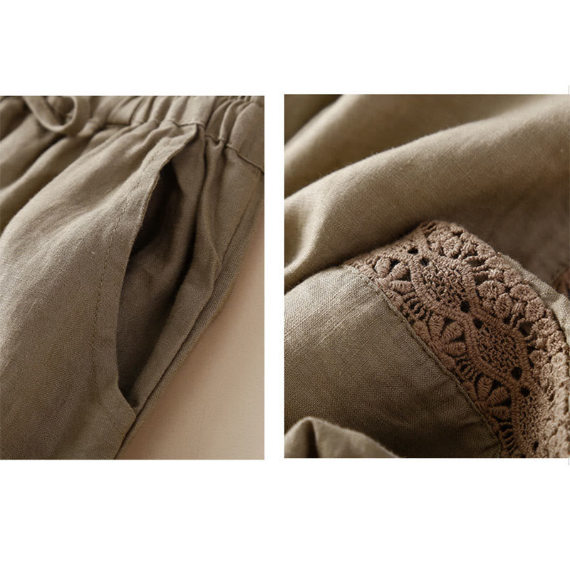 Buddha Stones Solid Color Flower Loose Drawstring Harem Pants With Pockets - image 30