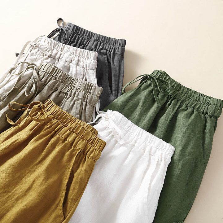 Buddha Stones Solid Color Flower Loose Drawstring Harem Pants With Pockets - image 33